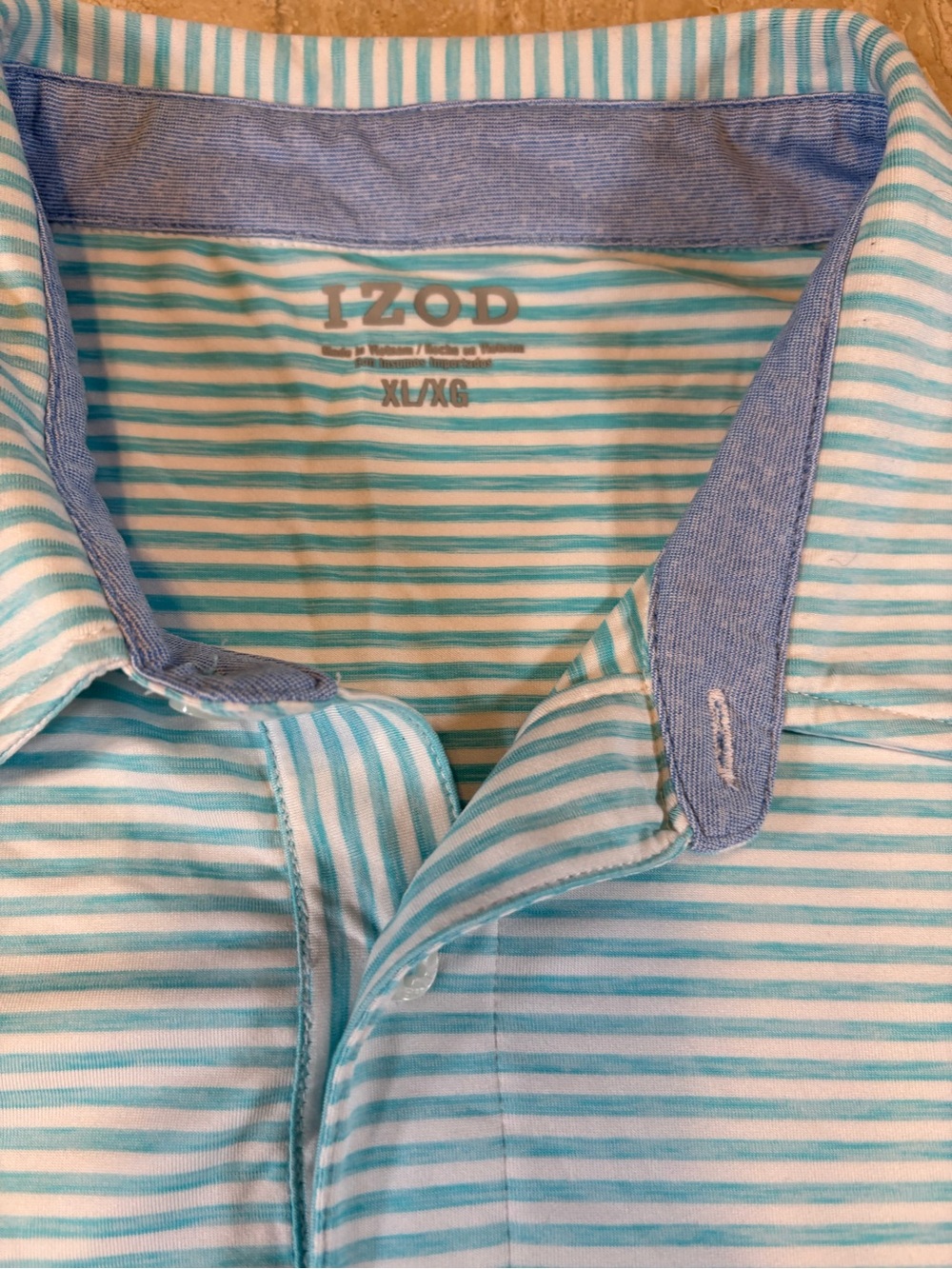 IZOD Golf Mens XL Light Blue White Striped Short Sleeve Polo Shirt